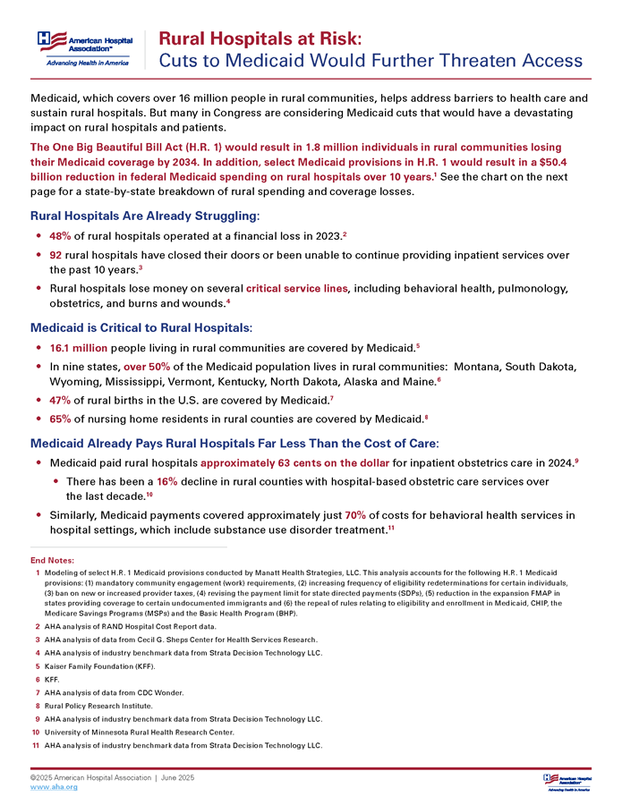 Cover Page Rural Hospitals at Risk: Cuts to Medicaid Would Further Threaten Access Factsheet